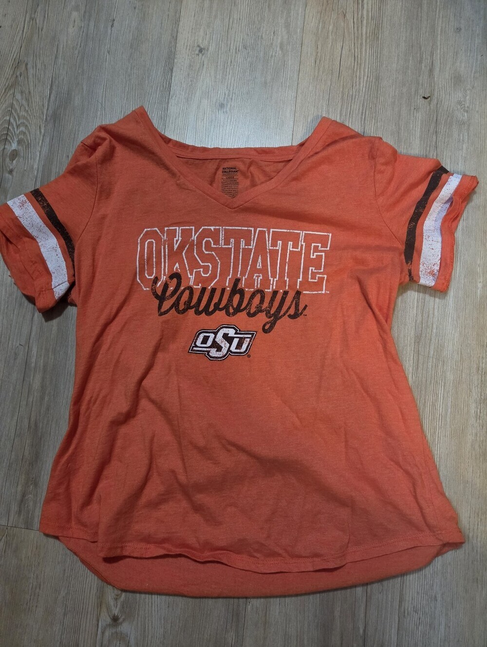 NCAA National Collegian Orange Oklahoma State OSU Cowboys V-Neck T-Shirt Large